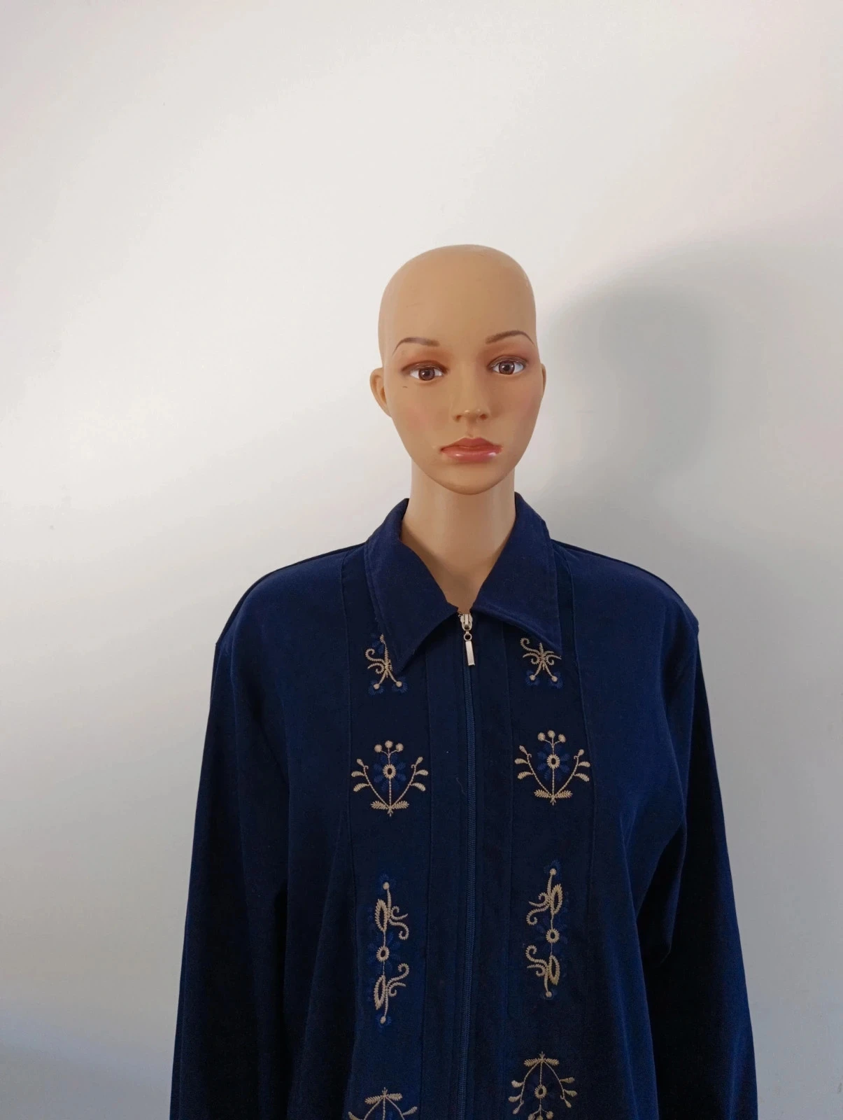 Veste femme bleu marine brodée – Taille XL – Zippée – Style vintage – photo 3